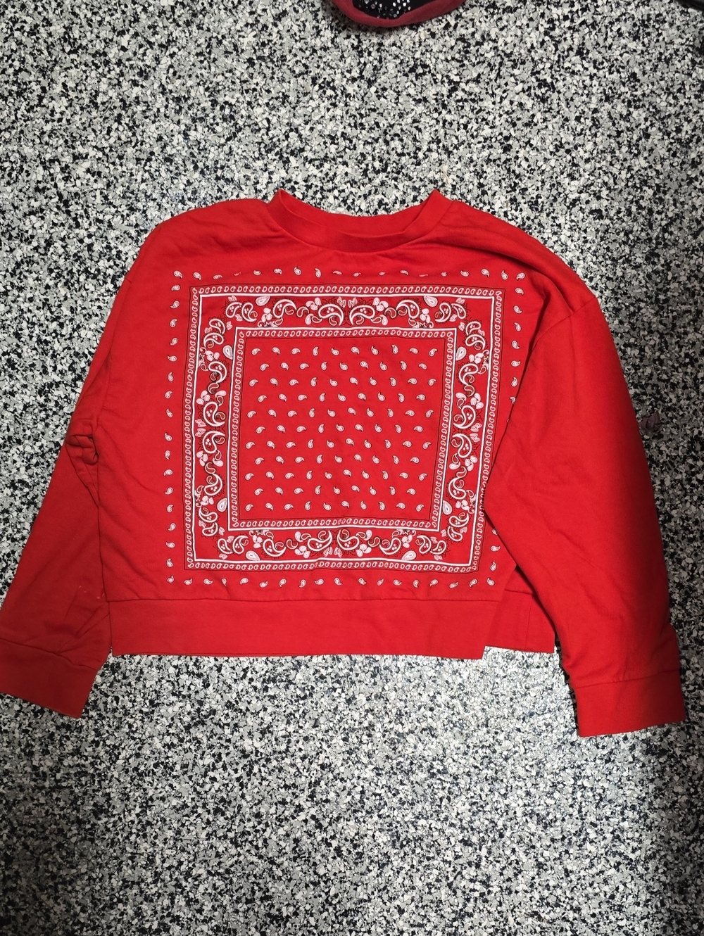 Zara Bright Red Crewneck Sweatshirt with Bandana Print